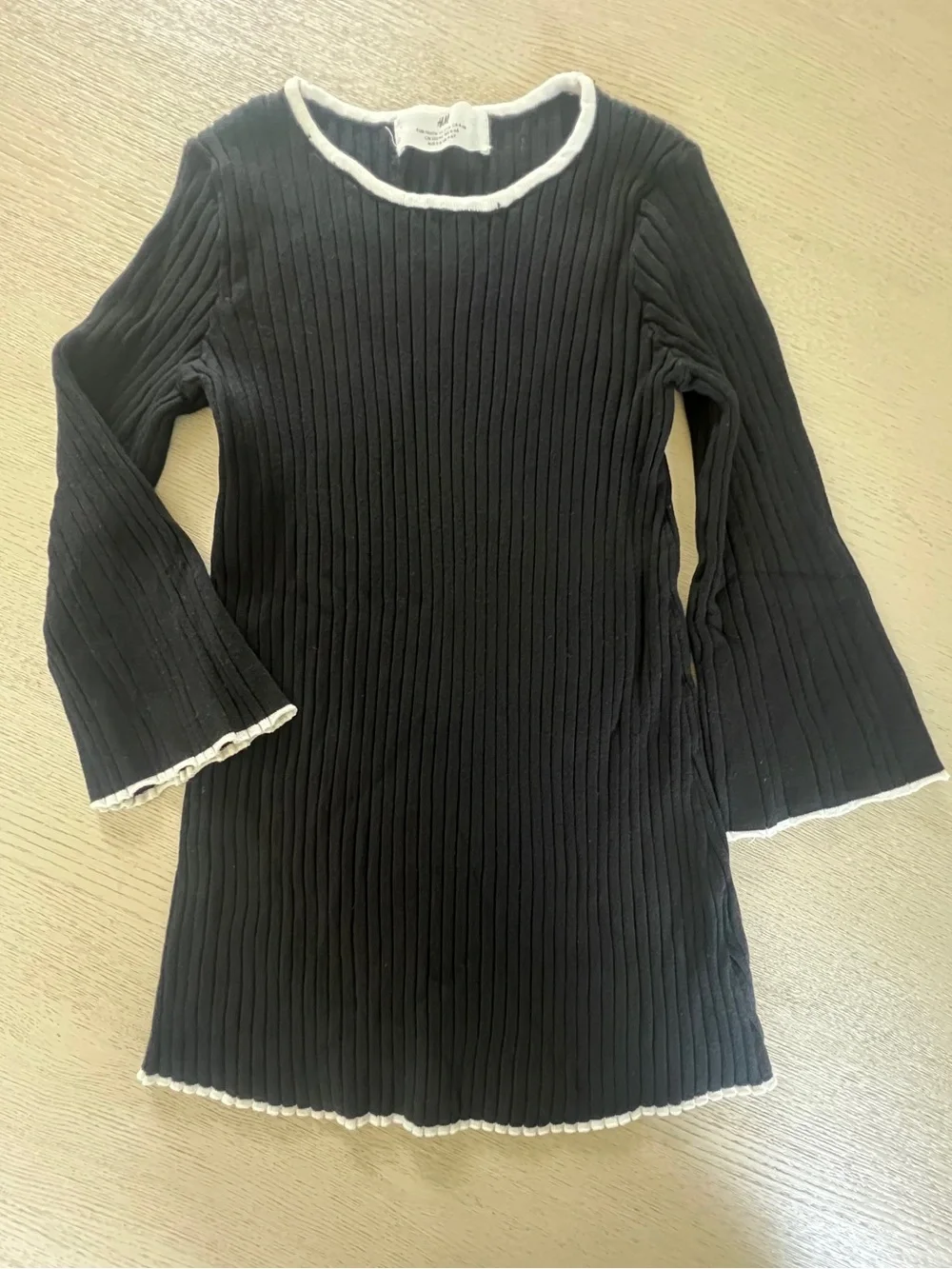 H&M Kids Ribbed Knit Dress Black with White Trim 5T / 6